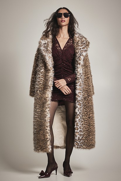 Mini lace sequined dress with long sleeves - Gold label