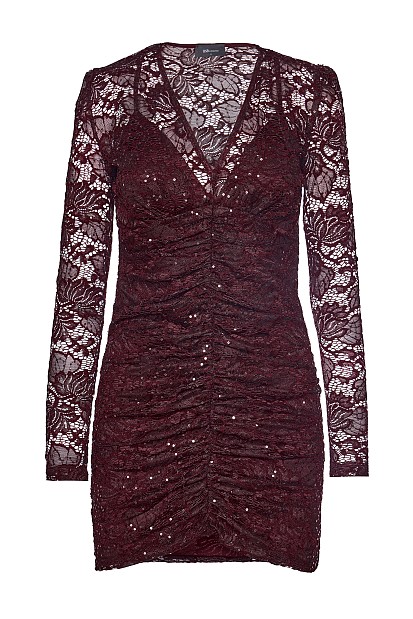 Mini lace sequined dress with long sleeves - Gold label