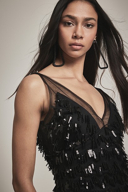 Vestido mini lentejuelas transparente - Gold label