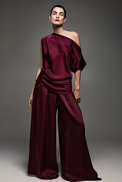 Satin wide leg pants with pleats - Gold label