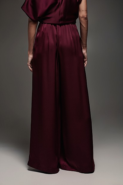 Satin wide leg pants with pleats - Gold label