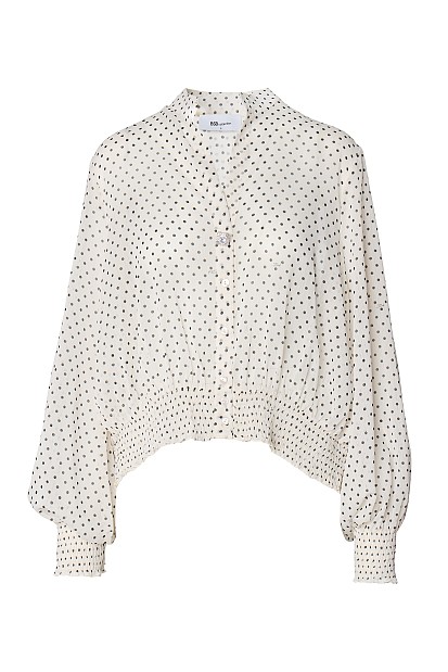 Polka dot shirt with long sleeves and shirring