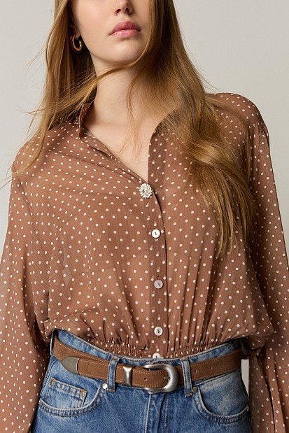 Polka dot shirt with long sleeves and shirring