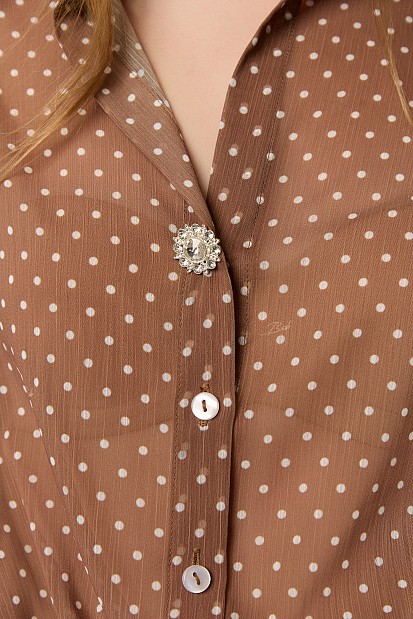 Polka dot shirt with long sleeves and shirring