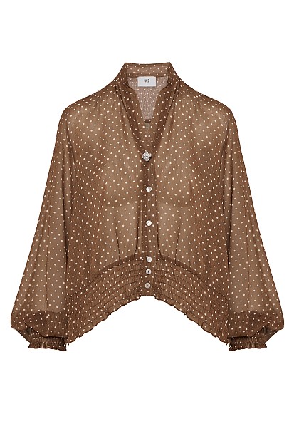 Polka dot shirt with long sleeves and shirring