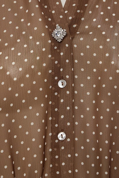 Polka dot shirt with long sleeves and shirring