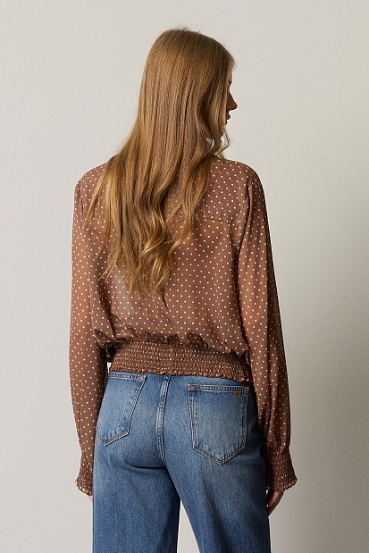 Polka dot shirt with long sleeves and shirring