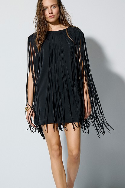 Mini fringed sleeveless dress