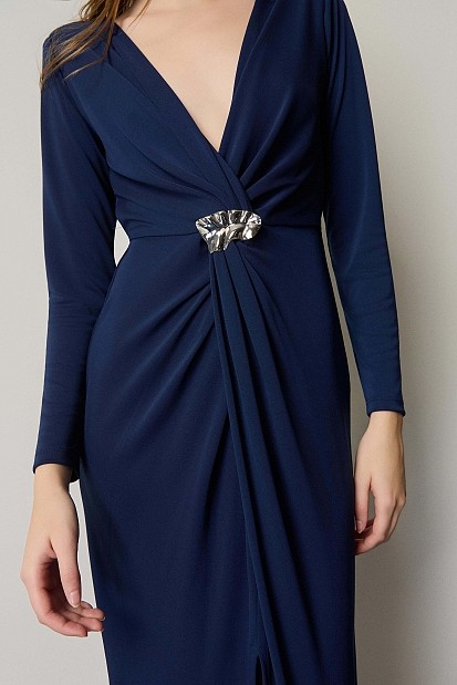 Midi wrap dress with jewel