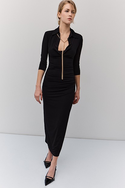 Draped midi dress with chain