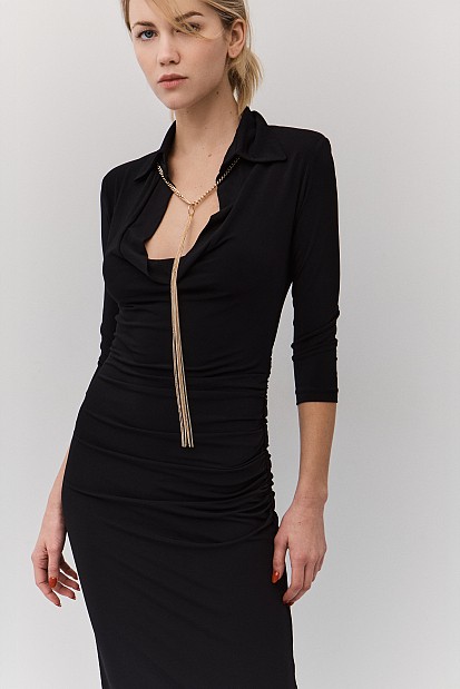 Draped midi dress with chain