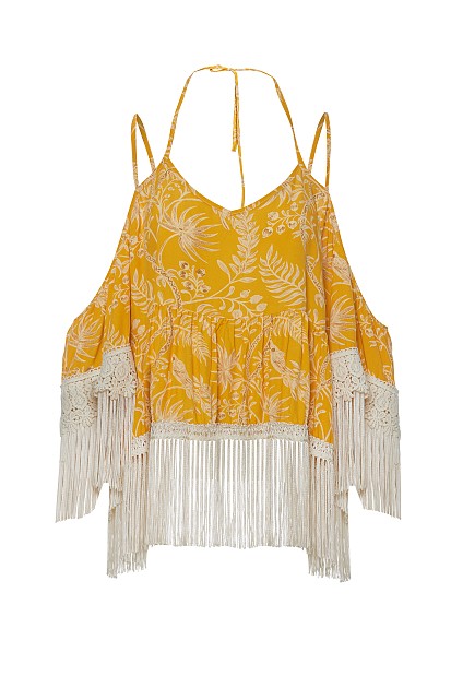 Printed kaftan with fringe detailing