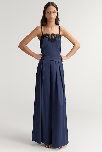 Pantaloni wide leg cu aspect satinat - Gold label