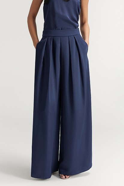 Pantaloni wide leg cu aspect satinat - Gold label