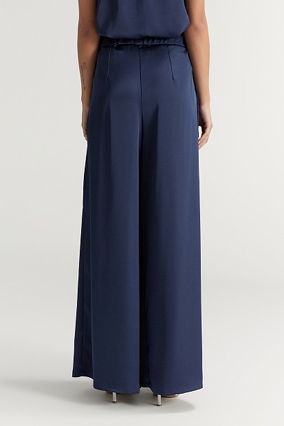 Pantaloni wide leg cu aspect satinat - Gold label