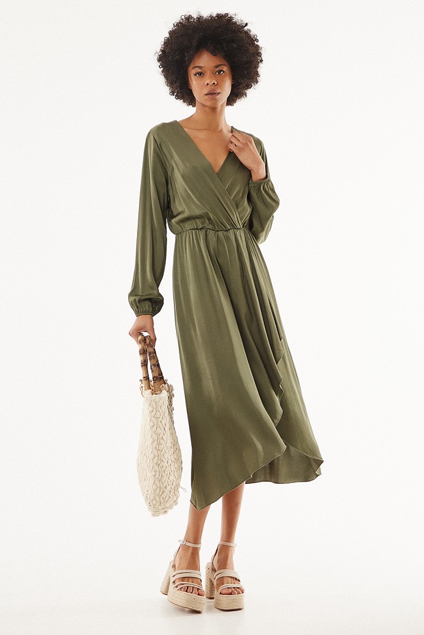 Wrap dress with satin touch