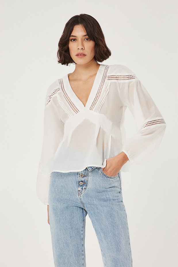 Blouse with cutwork details