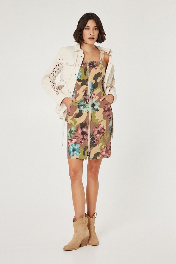 Denim dress with floral print