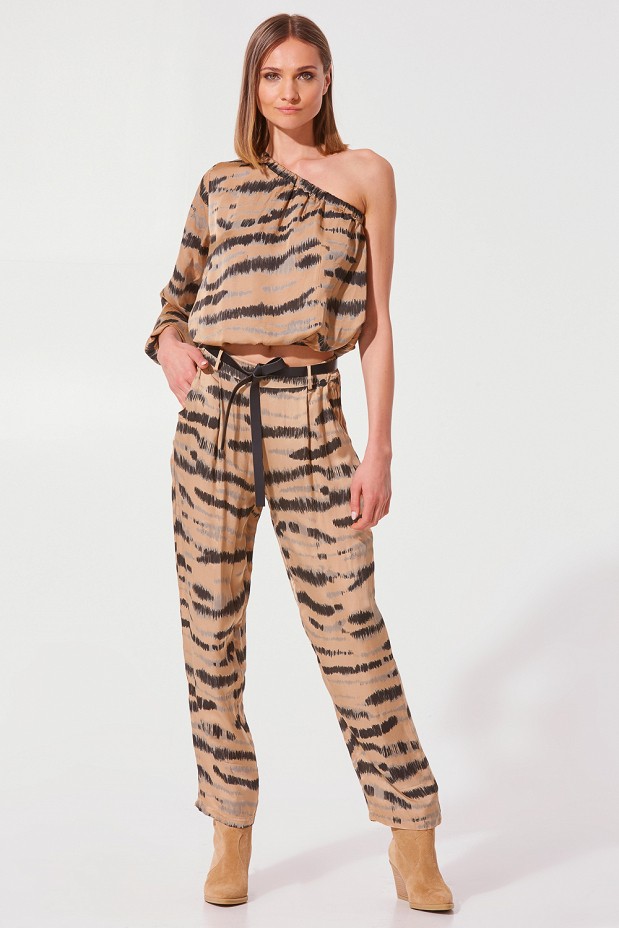 Printed trousers in satin touch