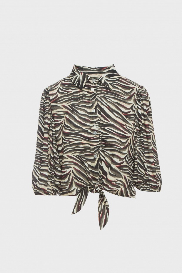 Zebra printed shirt with front knot closure