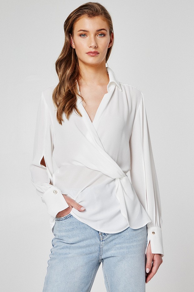 Wrap blouse with collar