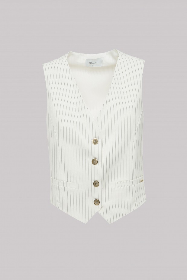 Striped vest with wodden effect on the buttons