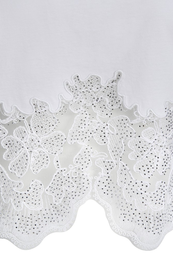 Short-sleeve blouse with lace and rhinestones
