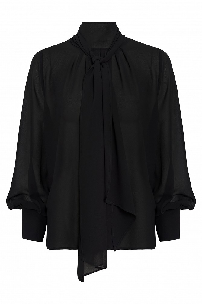 Muslin blouse with a tie-neck detail