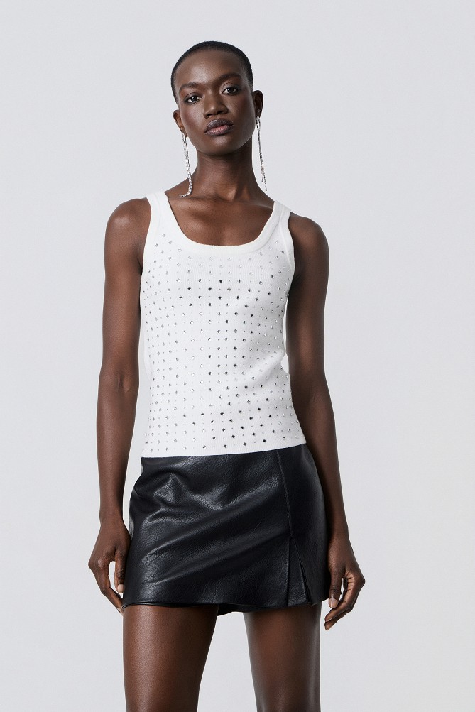Sleeveless top with rhinestones