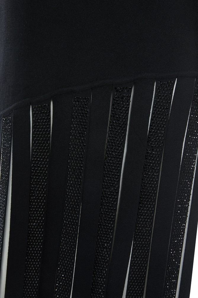 Maxi knitted dress with fringe and rhinestones