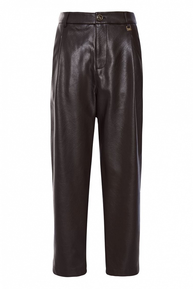 Leather-look barrel-leg trousers