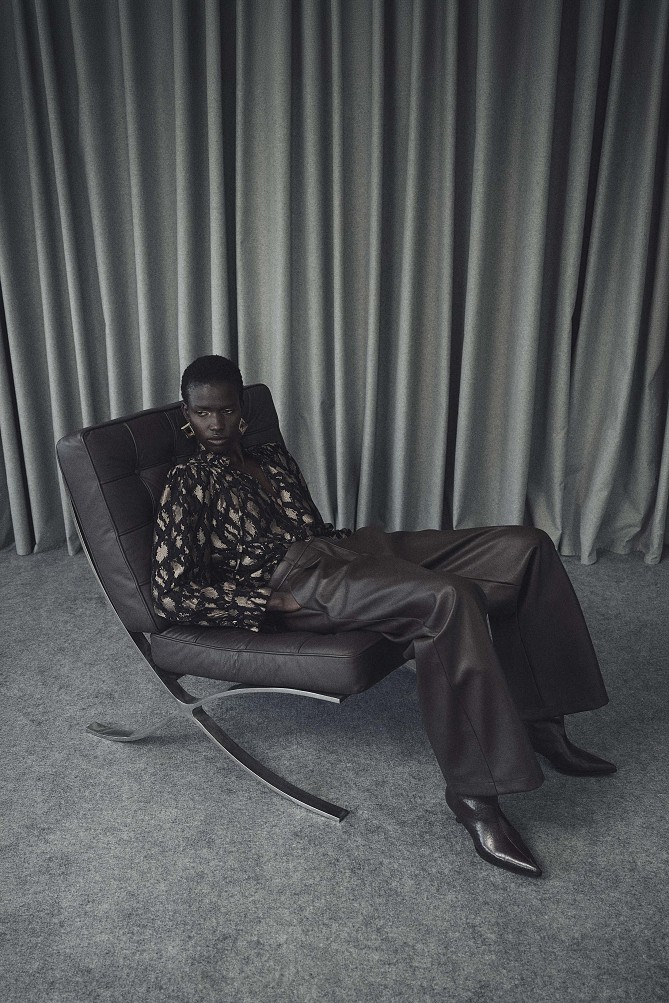Leather-look wide-leg trousers with pleats