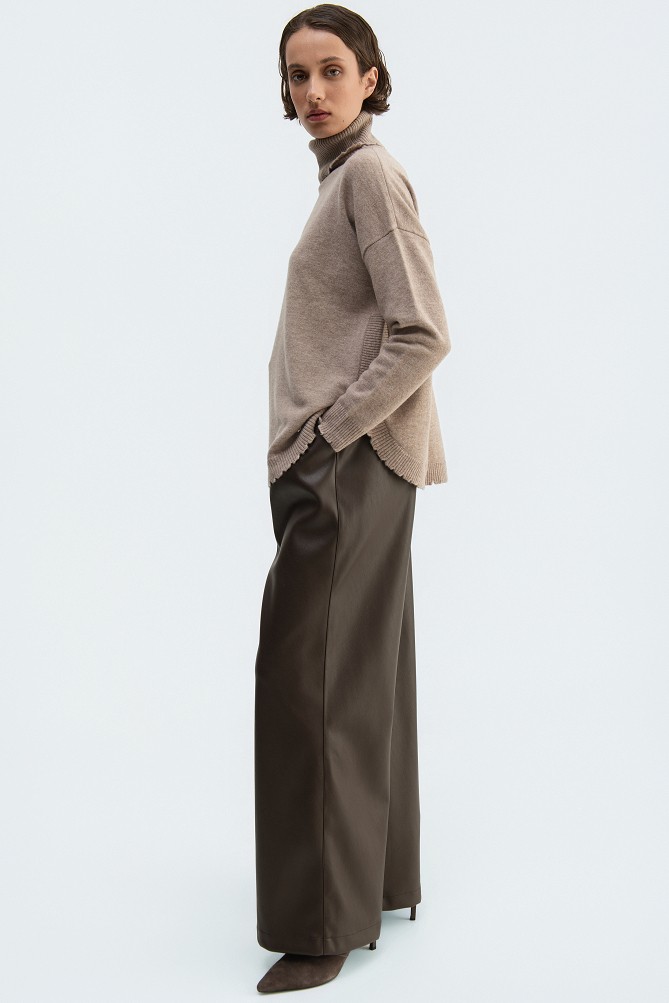 Leather-look wide-leg trousers with pleats