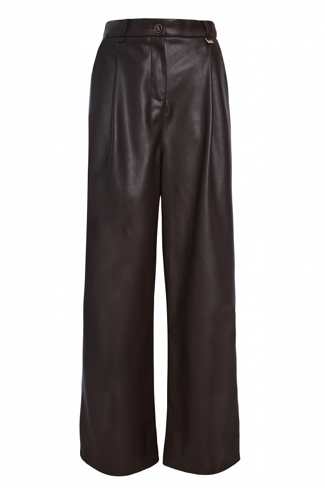 Leather-look wide-leg trousers with pleats