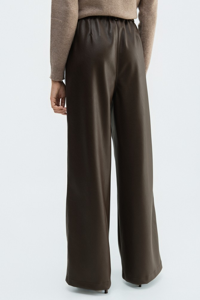 Leather-look wide-leg trousers with pleats