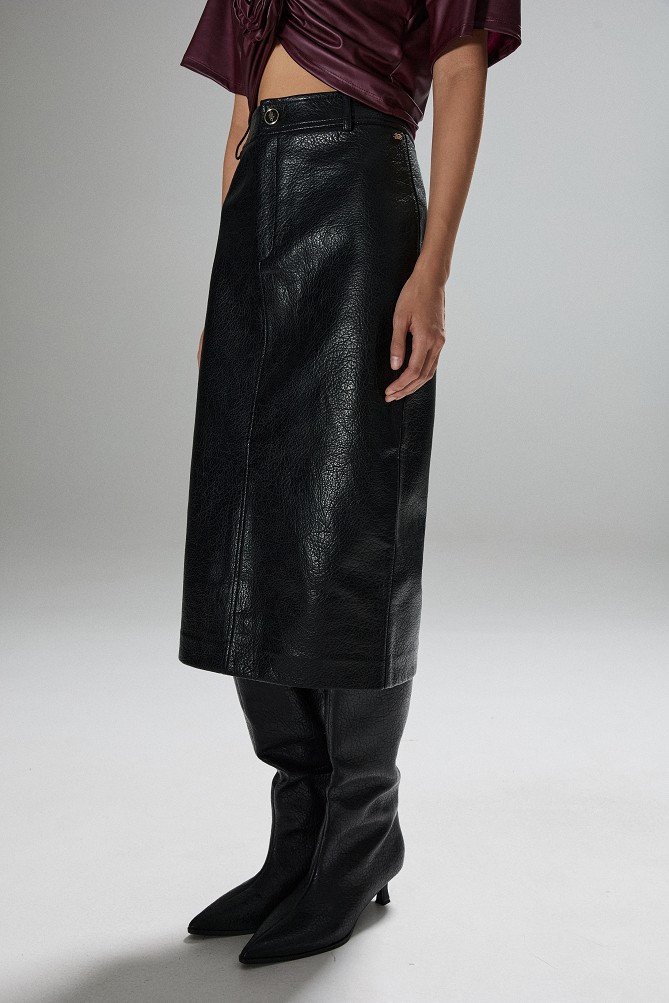 Leather-look midi skirt