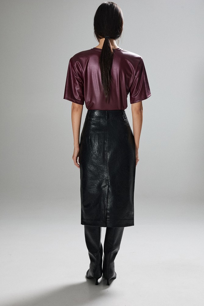 Leather-look midi skirt