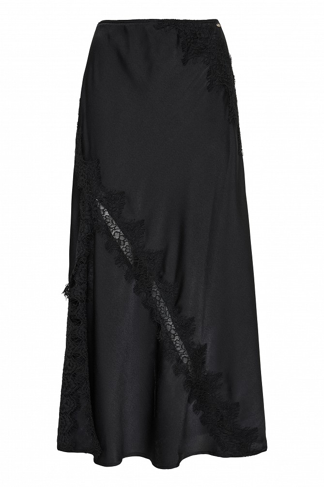 Midi satin skirt with lace