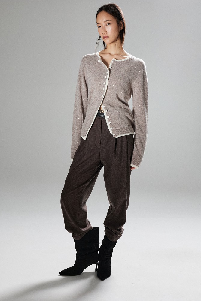 Wool cardigan with rhinestones