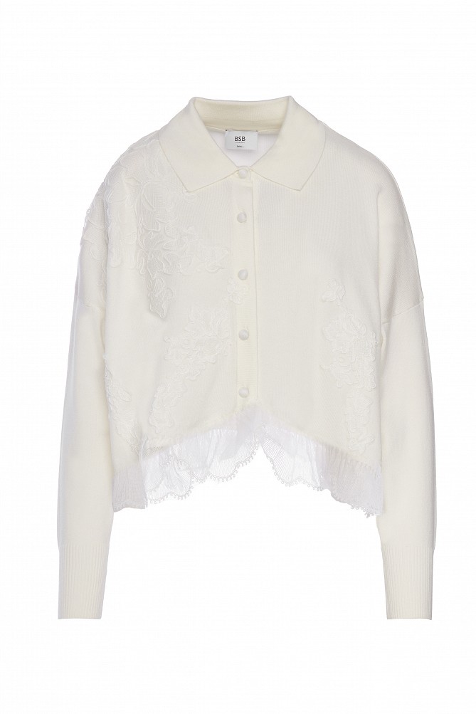 Cardigan with collar and lace