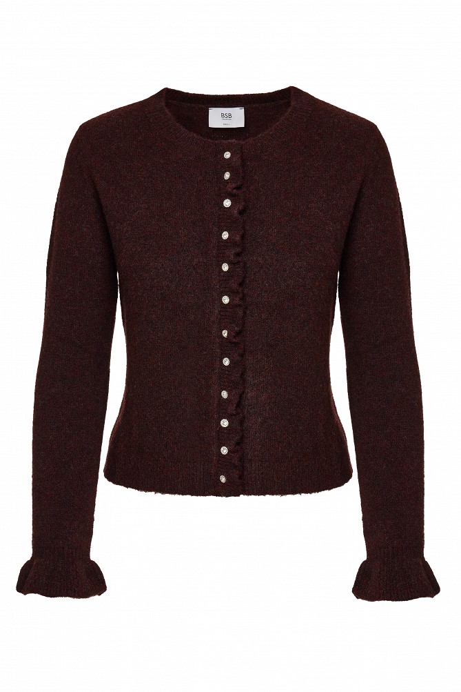 Knitted cardigan with jewel buttons and ruffles