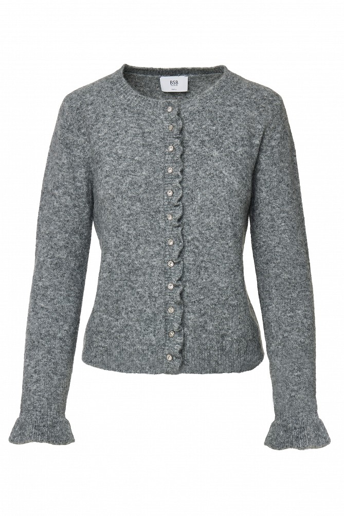 Knitted cardigan with jewel buttons and ruffles