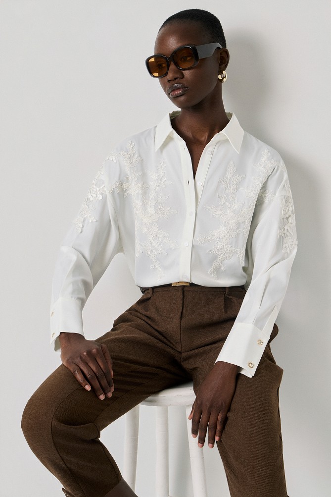 Satin-look shirt with lace detailing