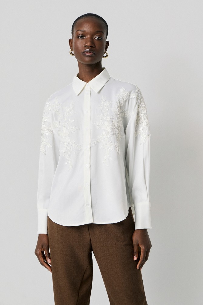 Satin-look shirt with lace detailing