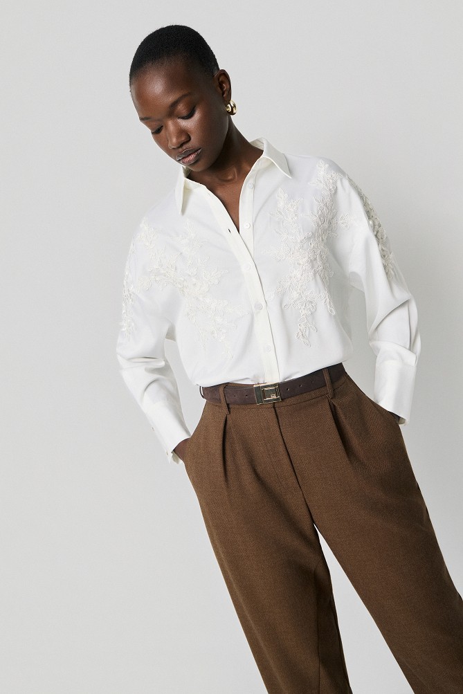 Satin-look shirt with lace detailing