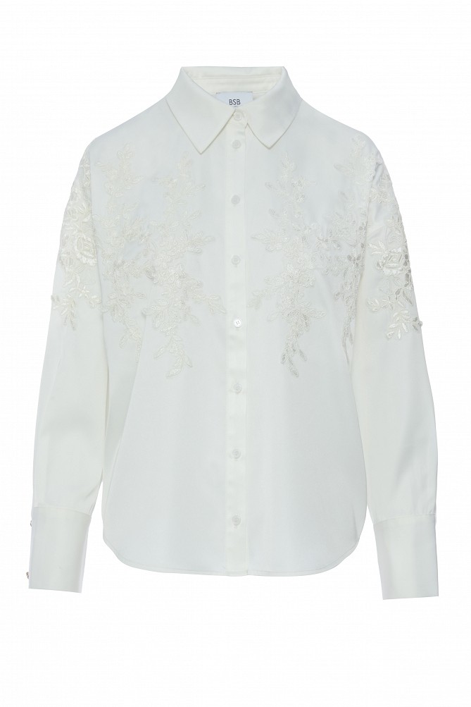Satin-look shirt with lace detailing