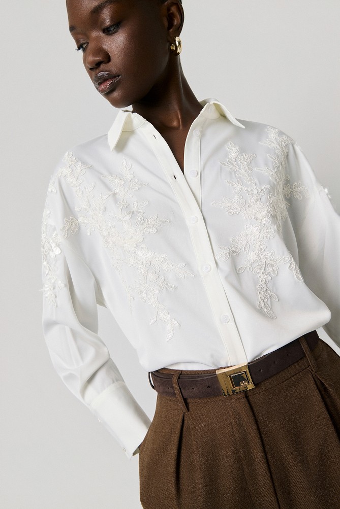 Satin-look shirt with lace detailing