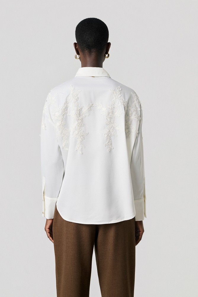 Satin-look shirt with lace detailing