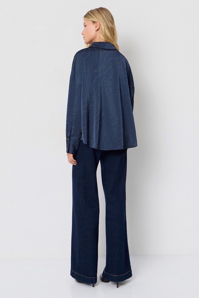 Satin shirt with rhinestone embellishments