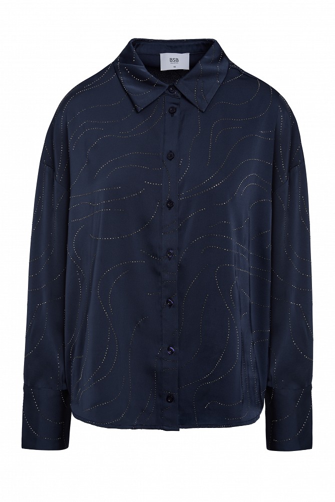 Satin shirt with rhinestone embellishments